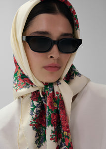Folk floral print scarf in cream
