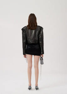 Cropped biker jacket in black leather