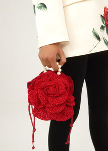 PF23 MAGDA BAG RED SATIN CROCHET PEARL