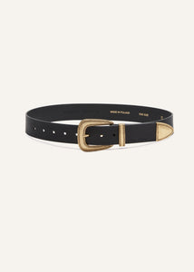 Gold-tone buckle belt in black leather