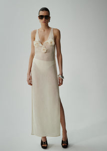 Crepe high leg maxi dress in cream