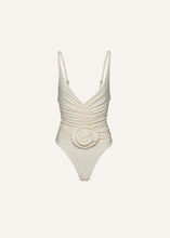 Load image into Gallery viewer, Ruched flower swimsuit in cream
