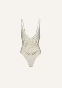 Ruched flower swimsuit in cream