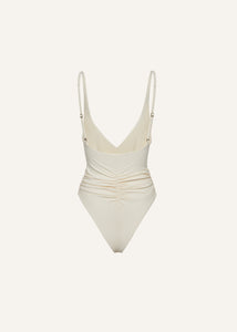 Ruched flower swimsuit in cream