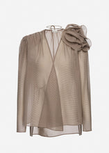 Load image into Gallery viewer, Classic silk flower blouse in brown
