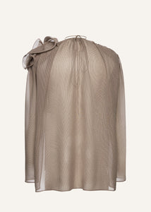 Classic silk flower blouse in brown