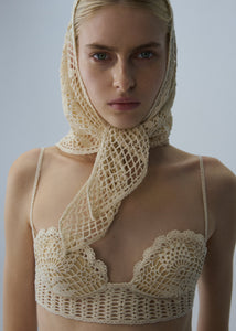 Floral motif crochet scarf in cream
