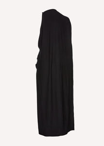 One-shoulder cape maxi dress in black