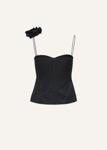 Flower appliqué silk tank in black