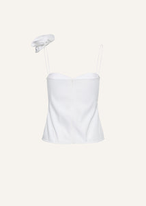 Flower appliqué silk tank in white