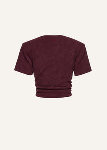 Knotted ribbed t-shirt in vintage burgundy