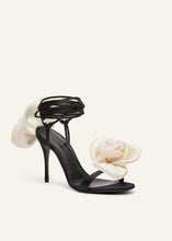 Load image into Gallery viewer, RE23 FLOWER SHOES BLACK SATIN IVORY FLOWER
