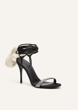 Load image into Gallery viewer, RE23 FLOWER SHOES BLACK SATIN WITH STRASS IVORY FLOWER
