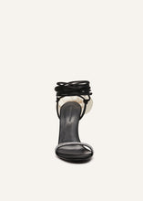 Load image into Gallery viewer, RE23 FLOWER SHOES BLACK SATIN WITH STRASS IVORY FLOWER

