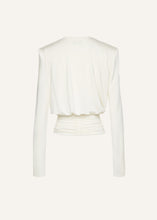 Load image into Gallery viewer, Long sleeve draped jersey blouse in cream
