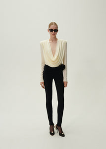 Long sleeve draped jersey blouse in cream