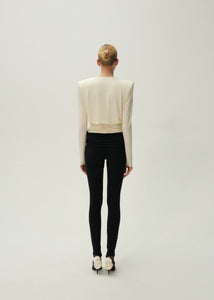 Long sleeve draped jersey blouse in cream