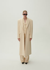 Single breasted long coat in beige bouclé