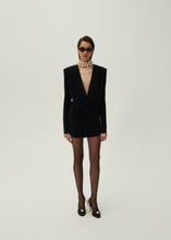 Load image into Gallery viewer, Long sleeve draped mini dress in black
