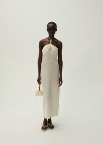 Pearl halterneck midi dress in cream