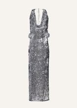 Load image into Gallery viewer, Cowl neck sequin dress in silver
