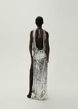 Load image into Gallery viewer, Cowl neck sequin dress in silver
