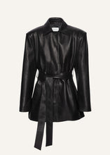 Load image into Gallery viewer, Belted leather jacket in black
