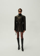 Load image into Gallery viewer, Belted leather jacket in black
