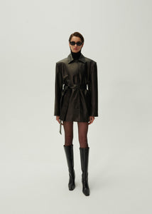 Belted leather jacket in black