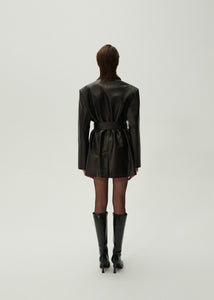 Belted leather jacket in black