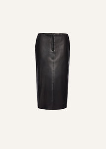 Low-waist leather midi skirt in black