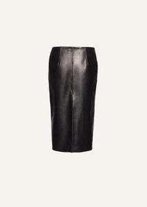 Low-waist leather midi skirt in black