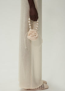 Small Magda bag pearl strap in cream crochet