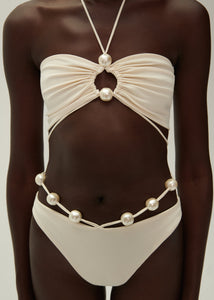 High waist pearl swim bottom in cream