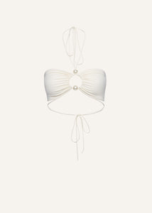 Halterneck pearl bandeau top in cream