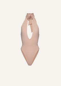 Halterneck bodysuit in beige