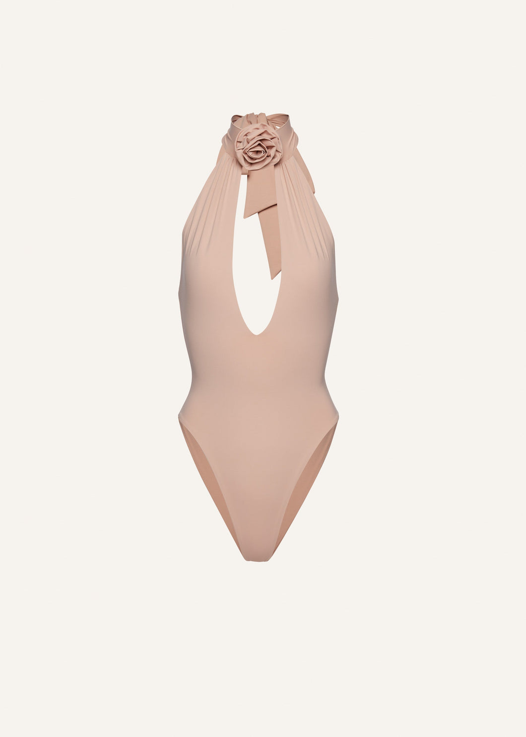 Halterneck bodysuit in beige