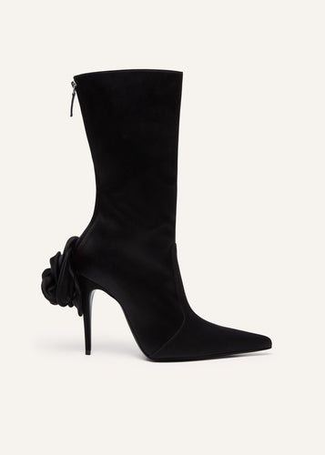 RE24 SHARP POINTED FLOWER BOOTS SATIN BLACK