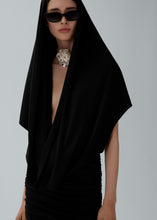 Load image into Gallery viewer, Hooded plunge maxi dress in black
