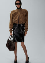 Load image into Gallery viewer, Croc embossed leather midi skirt in black
