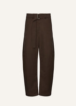 Load image into Gallery viewer, Wide-leg belted cotton trousers in brown
