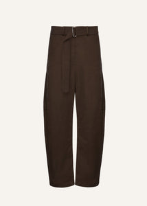 Wide-leg belted cotton trousers in brown