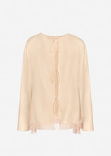 Load image into Gallery viewer, Silk long-sleeve blouse with lace trim in peach
