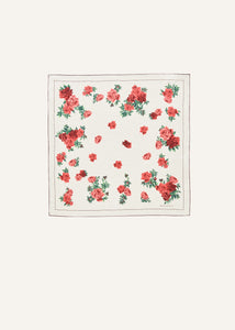 Rose print silk scarf in cream with burgundy trim