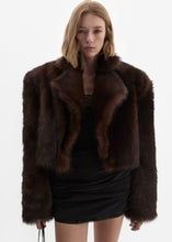 Load image into Gallery viewer, Cropped faux fur jacket in brown with embroidered lining
