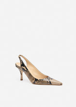 Load image into Gallery viewer, Low slingback pumps in beige snake-effect leather
