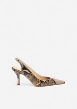 Load image into Gallery viewer, Low slingback pumps in beige snake-effect leather
