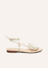 Load image into Gallery viewer, SS23 WRAP AROUND FLAT FLOWER SANDALS SATIN CREAM

