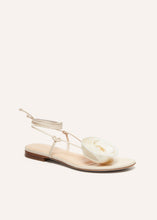 Load image into Gallery viewer, SS23 WRAP AROUND FLAT FLOWER SANDALS SATIN CREAM
