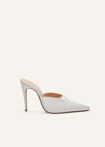 SS24 HIGH MULES SATIN PEARLS CREAM
